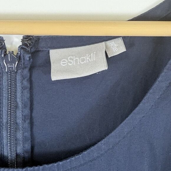 eShakti Women's XL 16 Blue White Stripe Sleeveless Nautical Fit Flare Dress - Picture 6 of 7